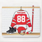 Persoonlijke Rode en Witte Ice Hockey Jersey Muismat (Voorkant)
