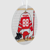 Persoonlijke Rode en Witte Ice Hockey Jersey Ornament (voorkant)
