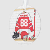 Persoonlijke Rode en Witte Ice Hockey Jersey Ornament (voorkant)