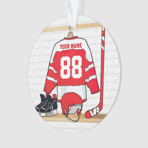 Persoonlijke Rode en Witte Ice Hockey Jersey Ornament
