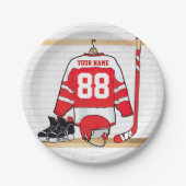 Persoonlijke Rode en Witte Ice Hockey Jersey Papieren Bordje (Voorkant)
