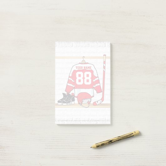 Persoonlijke Rode en Witte Ice Hockey Jersey Post-it® Notes (Op bureau)