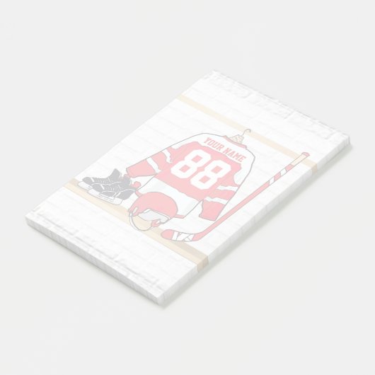 Persoonlijke Rode en Witte Ice Hockey Jersey Post-it® Notes (Schuin)
