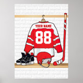 Persoonlijke Rode en Witte Ice Hockey Jersey Poster (Voorkant)