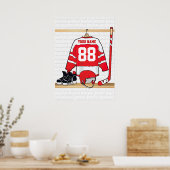 Persoonlijke Rode en Witte Ice Hockey Jersey Poster (Keuken)
