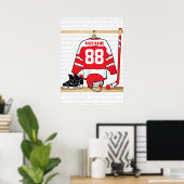 Persoonlijke Rode en Witte Ice Hockey Jersey Poster (Thuiskantoor)