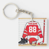 Persoonlijke Rode en Witte Ice Hockey Jersey Sleutelhanger (Voorkant)