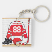 Persoonlijke Rode en Witte Ice Hockey Jersey Sleutelhanger (Achterkant)