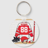 Persoonlijke Rode en Witte Ice Hockey Jersey Sleutelhanger (Voorkant)