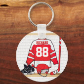 Persoonlijke Rode en Witte Ice Hockey Jersey Sleutelhanger (Voorkant)