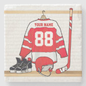 Persoonlijke Rode en Witte Ice Hockey Jersey Stenen Onderzetter (Voorkant)