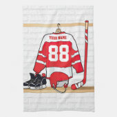 Persoonlijke Rode en Witte Ice Hockey Jersey Theedoek (Verticaal)