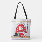Persoonlijke Rode en Witte Ice Hockey Jersey Tote Bag (Achterkant)