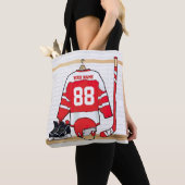 Persoonlijke Rode en Witte Ice Hockey Jersey Tote Bag (Dichtbij)
