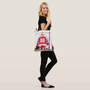 Persoonlijke Rode en Witte Ice Hockey Jersey Tote Bag