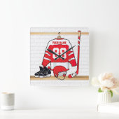 Persoonlijke Rode en Witte Ice Hockey Jersey Vierkante Klok (Huis)