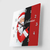Persoonlijke rode en witte kerstman vierkante klok (Hoek)