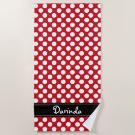 Persoonlijke rode en witte poka dot handdoek