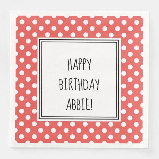 Persoonlijke Rode en Witte Polka Dot Party Napkins Servet (Voorkant)