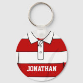 Persoonlijke Rode en Witte Rugby Jersey Sleutelhanger (Voorkant)