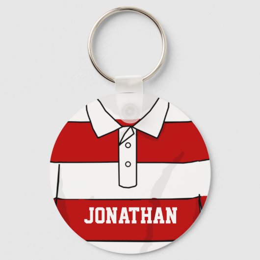 Persoonlijke Rode en Witte Rugby Jersey Sleutelhanger (Voorkant)