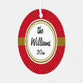 Persoonlijke, rode en witte Zwitserse Stippen, gou Metalen Ornament (Voorkant links)