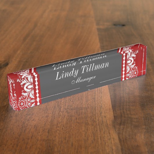 Persoonlijke, rode en zwarte kant naambordje (Zijkant)