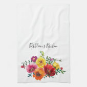 Persoonlijke Rode Gele Roze Aquarel Bloemen  Theedoek (Verticaal)