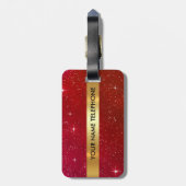 Persoonlijke Rode Glitter Golden Luggage Bagagelabel (Achterkant verticaal)