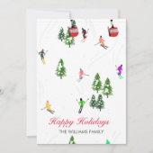 Persoonlijke rode gondola skivakantie illustratie feestdagenkaart (Voorkant)