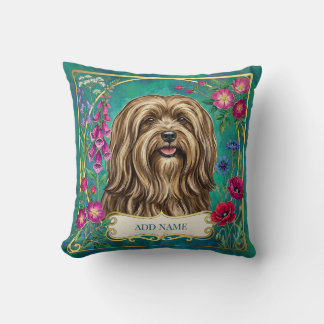 Persoonlijke Rode Gouden Lhasa Apso Bloemenkussen Kussen