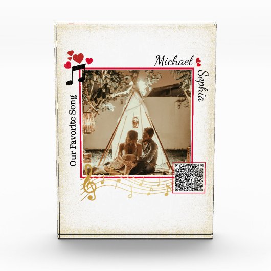 Persoonlijke Rode & Gouden Moderne Foto Lied QR Co (Voorkant)