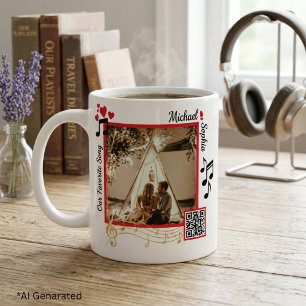 Persoonlijke Rode & Gouden Moderne Foto Lied QR Co Koffiemok