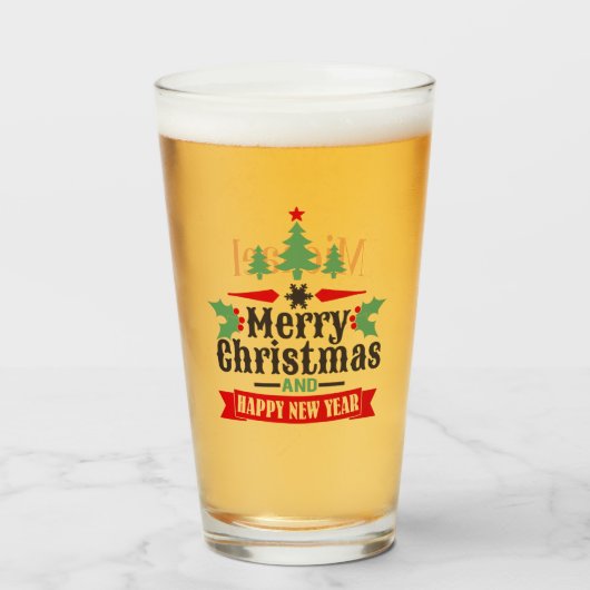 Persoonlijke Rode Groene Kerstmis Typografie Glas (Voorkant gevuld)