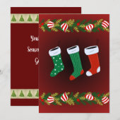 Persoonlijke Rode Hangende Kous Platte Kerstkaart (Voorkant / Achterkant)