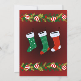 Persoonlijke Rode Hanging Stocking Platte Kerstkaa Feestdagenkaart