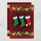 Persoonlijke Rode Hanging Stocking Platte Kerstkaa Feestdagenkaart (Voorkant / Achterkant)