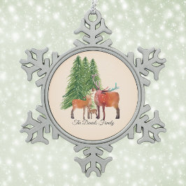 Persoonlijke Rode Hertenfamilie Tin Sneeuwvlok Ornament