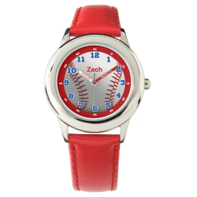 Persoonlijke rode honkbal jongens leertijd kids horloge (Voorkant)