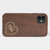 Persoonlijke rode houtstructuur met hart & initial Case-Mate iPhone case (Achterkant (horizontaal))