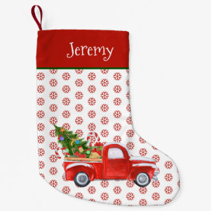 Persoonlijke  Rode Kersttruck Snowflake Kleine Kerstsok