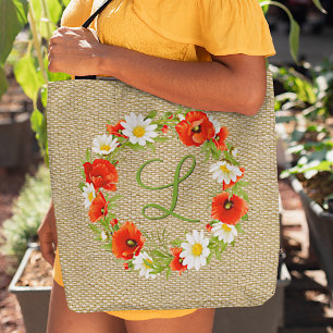 Persoonlijke rode klaproos witte gele madeliefjes  tote bag