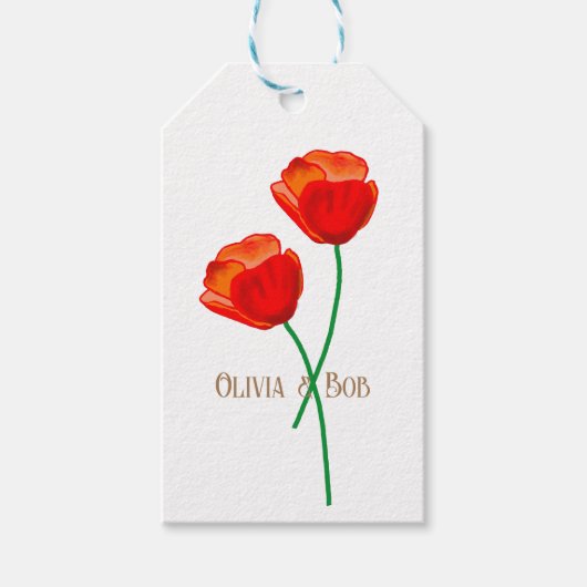 Persoonlijke Rode Klaprozen Bloemen Cadeaulabel (Voorkant)