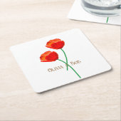 Persoonlijke Rode Klaprozen Bloemen Kartonnen Onderzetters (Schuin)
