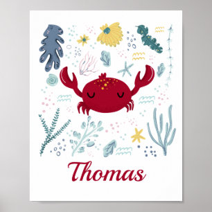 Persoonlijke Rode Krab Zeeleven Zeedieren Oceaan Poster