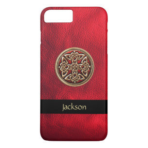 Persoonlijke Rode Leren Keltische Knoop iPhone 7 H iPhone 8/7 Plus Hoesje