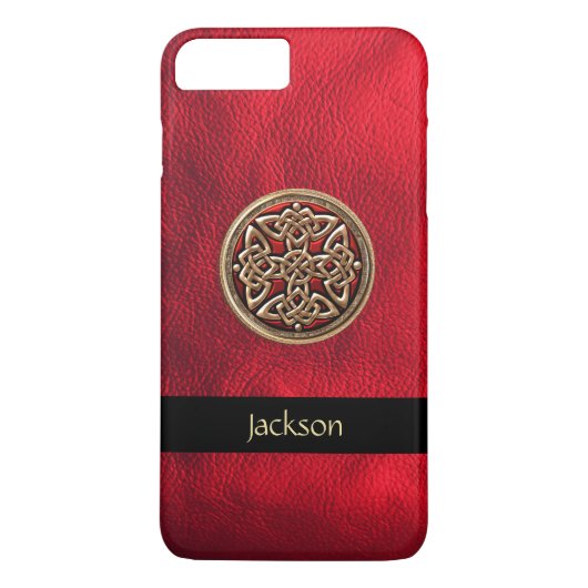 Persoonlijke Rode Leren Keltische Knoop iPhone 7 H Case-Mate iPhone Case (Achterkant)