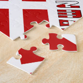 Persoonlijke Rode Naam Denemarken Vlag Getegeld Legpuzzel (Zijkant)