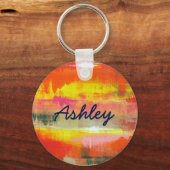 Persoonlijke Rode Oranje Gele Abstracte Kunst Sleutelhanger (Voorkant)