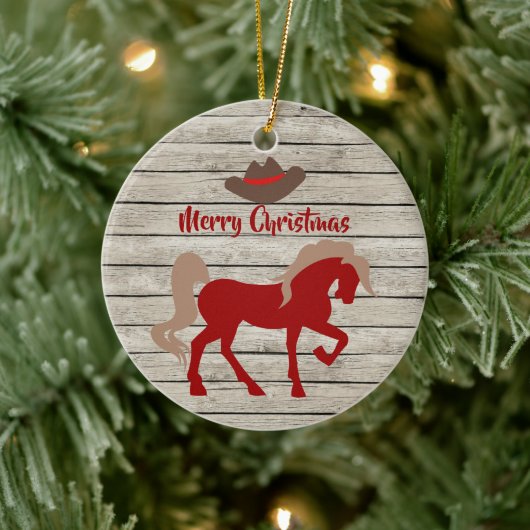 Persoonlijke Rode paarden en cowboy-Pet met kerstm Keramisch Ornament (Boom)